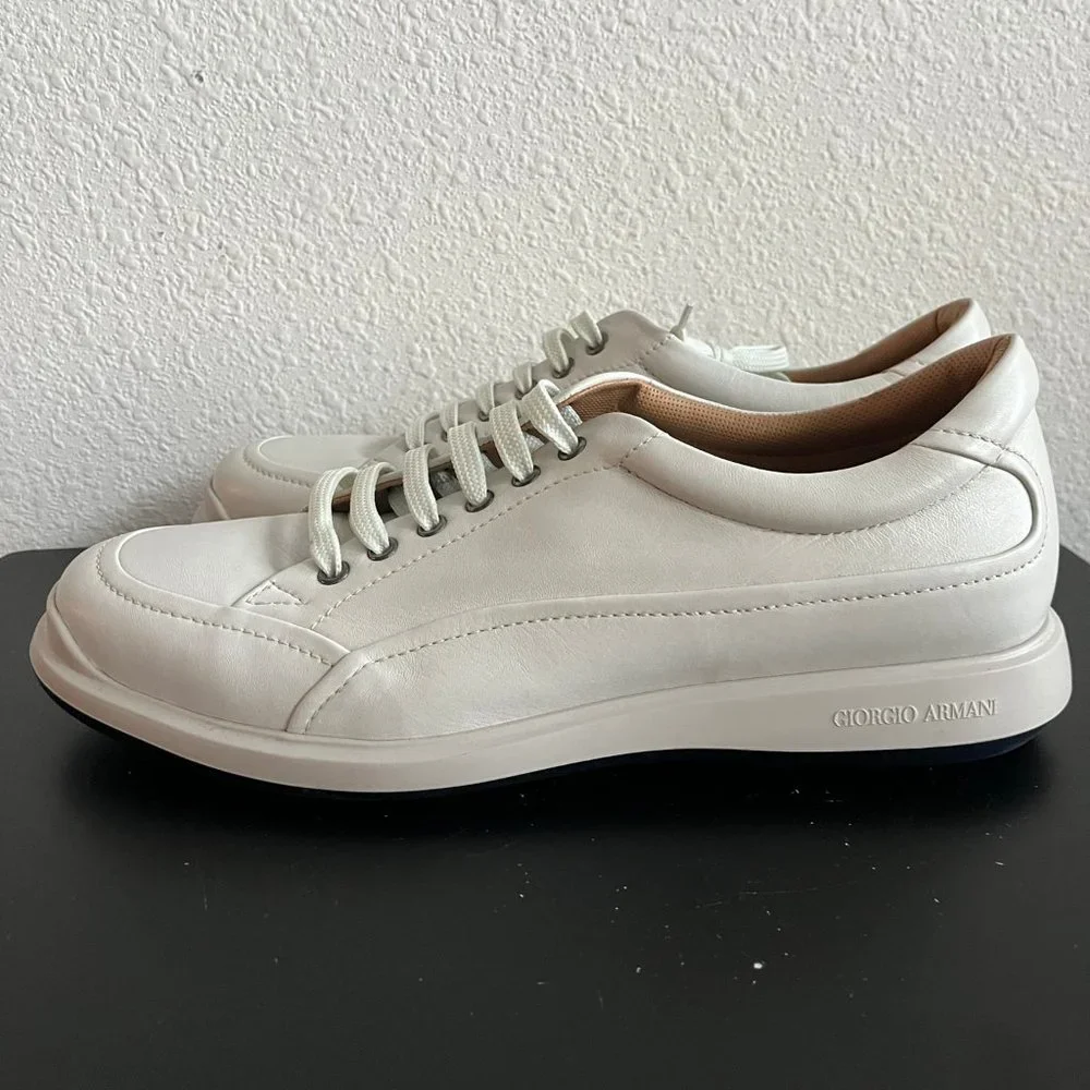 NIB Giorgio Armani Men's White Leather Casual Shoes Sneakers Sz 11 Style X2C621